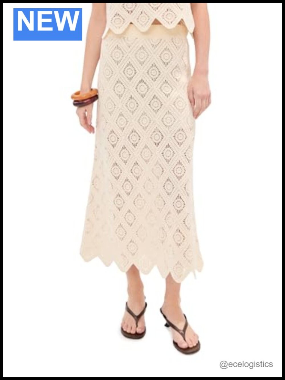 Ora Crochet Midi Skirt Cotton Geometric Scalloped Hem Boho Work